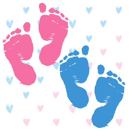 Baby footprints vector illustration Baby Boy and Baby girl shower cardのイラスト素材