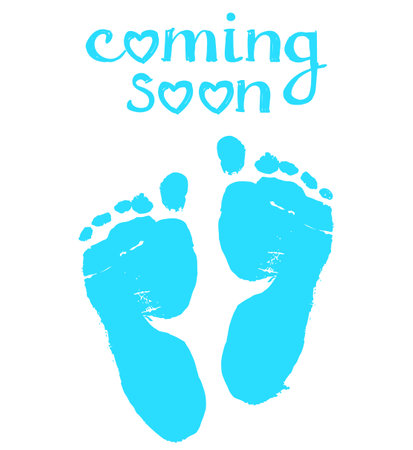 Cute baby boy footprints, Baby shower card vector illustrationのイラスト素材