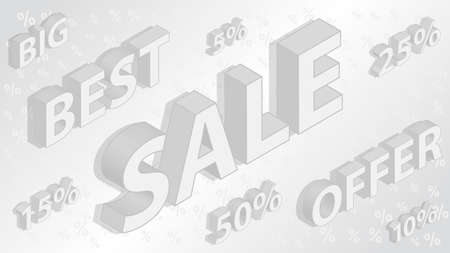 Sale and discount background with isometric inscriptions, in gray colorsのイラスト素材
