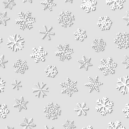 Christmas seamless pattern of snowflakes with shadows, white on gray backgroundのイラスト素材