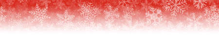 Christmas horizontal seamless banner of many layers of snowflakes of different shapes, sizes and transparency. On gradient background from red to white.のイラスト素材