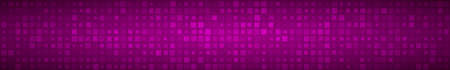 Abstract horizontal banner or background of small squares or pixels of different sizes in purple colors.のイラスト素材