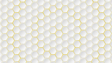 Abstract background of white hexagon tiles with yellow gaps between them