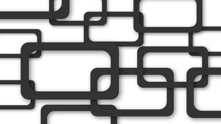 Abstract illustration of randomly arranged black rectangle frames with soft shadows on white backgroundのイラスト素材
