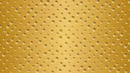 Abstract metal background with holes in bright golden colors