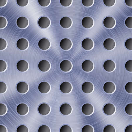 Abstract shiny metal background in blue color with circular brushed texture and round holesのイラスト素材