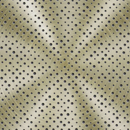 Abstract shiny metal background in golden color with circular brushed texture and round holesのイラスト素材