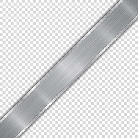 Polished plate in silver colors with metal texture, glares and shiny edges. With shadow on transparent backgroundのイラスト素材