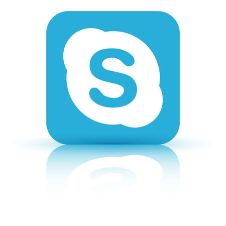 VORONEZH, RUSSIA - JANUARY 31, 2020: Skype logo light blue square icon with reflection and shadowのeditorial素材