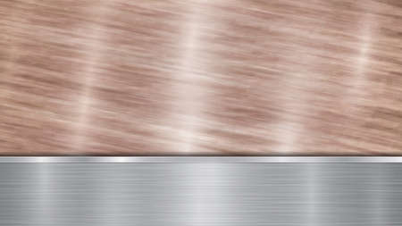 Background consisting of a bronze shiny metallic surface and one horizontal polished silver plate located below, with a metal texture, glares and burnished edgesのイラスト素材