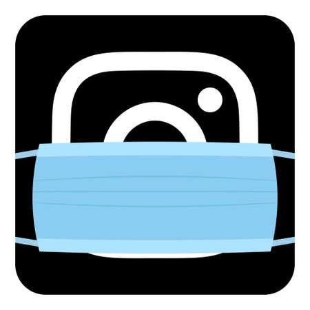 VORONEZH, RUSSIA - APRIL 14, 2020: Instagram logo square icon in black color in medical disposable mask for protection from coronavirusのeditorial素材