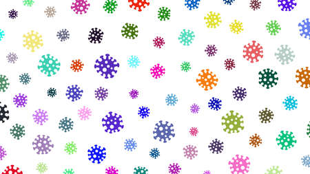 Background with symbols of virus, multicolored on white. Illustration on the coronavirus pandemic.のイラスト素材
