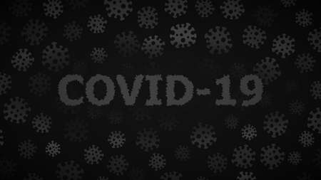 Background with viruses and inscription COVID-19 in black and gray colors. Illustration on the coronavirus pandemic.のイラスト素材
