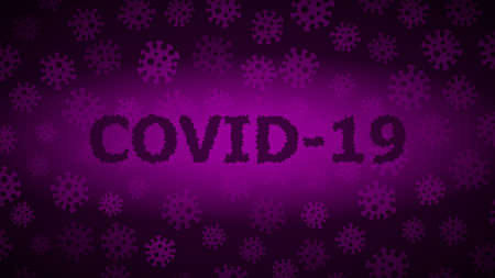 Background with viruses and inscription COVID-19 in dark purple colors. Illustration on the coronavirus pandemic.のイラスト素材