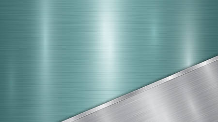 Background consisting of a light blue shiny metallic surface and one polished silver plate located in corner, with a metal texture, glares and burnished edgeのイラスト素材