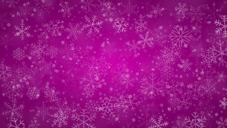 Christmas background of snowflakes of different shapes, sizes and transparency in purple colorsのイラスト素材