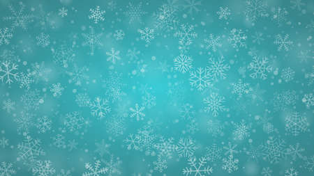 Christmas background of snowflakes of different shapes, sizes and transparency in light blue colorsのイラスト素材