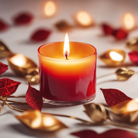 Christmas illustration with big red burning candle and other decorations. Generative AIの素材