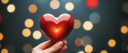 Big red shiny heart on bokeh effect background. Valentine's day illustration. Generative AIの素材