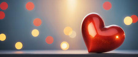 Big red shiny heart on bokeh effect background. Valentine's day illustration. Generative AIの素材