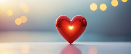 Big red shiny heart on bokeh effect background. Valentine's day illustration. Generative AIの素材