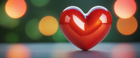 Big red shiny heart on bokeh effect background. Valentine's day illustration. Generative AIの素材
