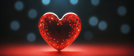 Big red shiny heart on bokeh effect background. Valentine's day illustration. Generative AIの素材