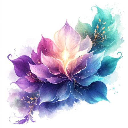 A beautiful and colorful floral design, with the flowers being painted in shades of blue, purple and yellow. The flowers are intricately detailed.の素材