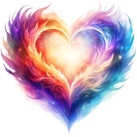 A colorful and visually striking representation of a heart-shaped symbol, with the heart being made up of two wings.の素材
