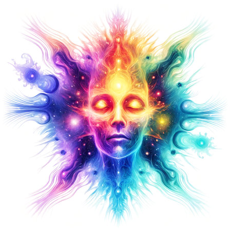 A colorful and vibrant face with a bright and colorful background.の素材