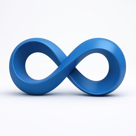 A blue infinity symbol with a smooth, matte finish is centered on a plain white background, representing eternity and limitless possibilities, conveying a sense of unity and wholeness.の素材