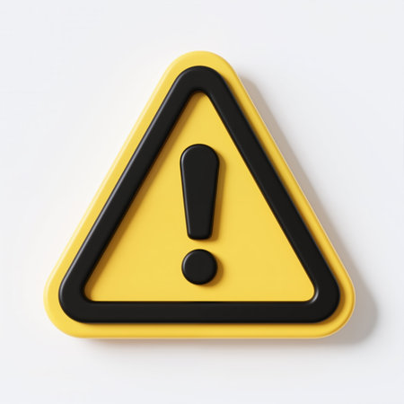 A 3d yellow warning sign with a black border and exclamation mark on a white background, symbolizing caution and alertness.の素材