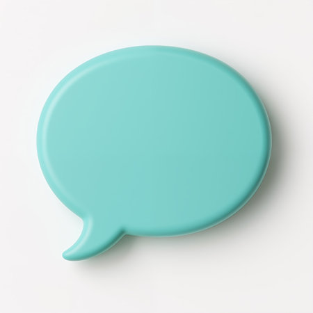 A minimalist teal speech bubble on a white background, symbolizing conversation and communication, with a simple and clean design style, conveying a sense of dialogue.の素材