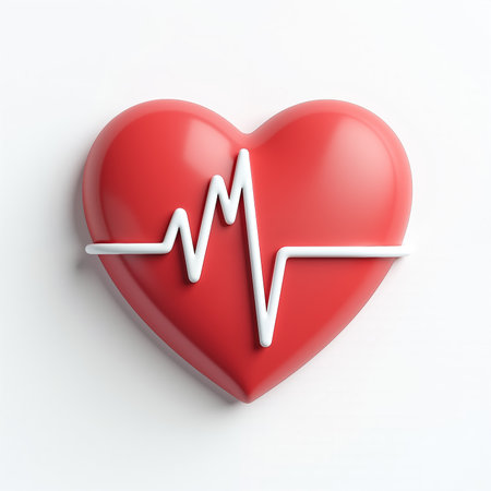 Smooth, glossy red heart with white ECG line, symbolizing life and health, against a clean white background, conveying vitality and medical themes.の素材