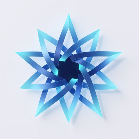 Stylized blue star emblem featuring twisted, layered, and gradient design, symbolizing harmony, balance, and celestial wonder in a modern, abstract representation.の素材