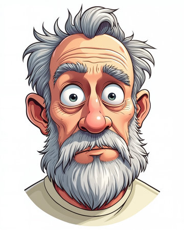 A cartoon-style illustration of an older man with a shocked expression, white hair, and a white beard, against a plain white background, conveying a sense of surprise and astonishment.の素材