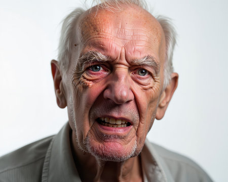 Elderly man with white hair and a gentle, toothy smile, conveying warmth and kindness, with a subtle sparkle in his eyes and a soft, relaxed facial expression.の素材