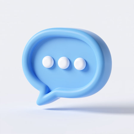 A light blue speech bubble with three white dots inside, symbolizing a message or conversation, minimalist and modern design, soft shadows, and a clean white background.の素材