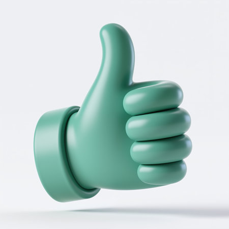 A smooth, teal-colored, cartoon-style thumbs up illustration on a plain white background, symbolizing approval, agreement, or confirmation, conveying a positive message or feedback.の素材