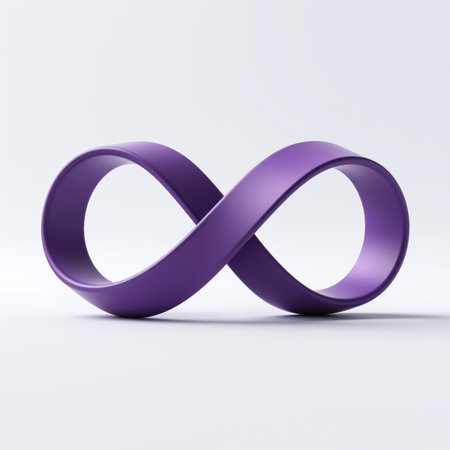 A minimalist illustration featuring a purple infinity symbol with a smooth, curved shape, set against a clean white background, representing eternity and limitless possibilities.の素材