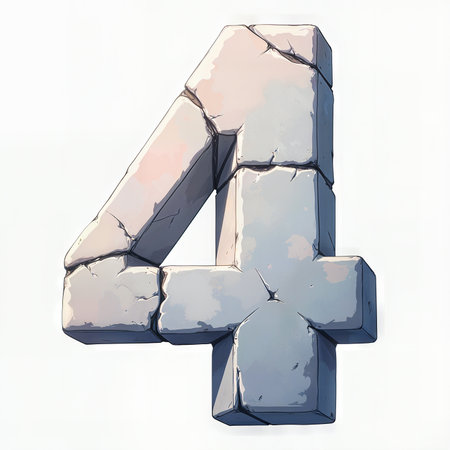 A stone-textured number 4, indicating a 4th birthday, set against a white background.の素材