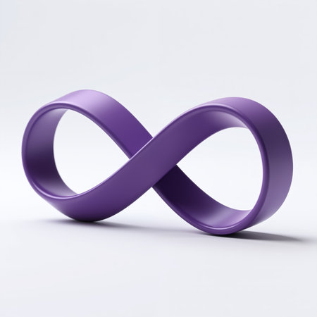 A minimalist illustration of a purple infinity symbol, representing eternity and limitless possibilities, with a smooth, shiny finish and a subtle shadow.の素材