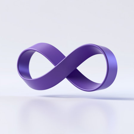 Smooth, matte purple infinity symbol on white, symbolizing eternity, limitless possibilities, and unity, with a minimalist and modern style.の素材