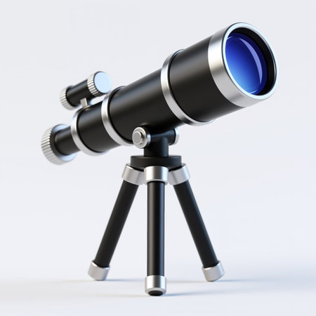 Realistic illustration of telescope on tripod, symbolizing exploration and discovery, representing curiosity and the pursuit of knowledge in astronomy and science.の素材