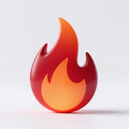 A smooth, gradient flame icon in red and orange hues on a plain white background, symbolizing passion and energy.の素材