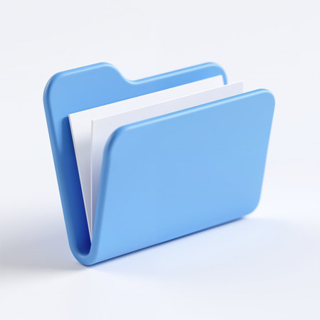A illustration of a blue folder with white papers, representing organization and storage, on a clean white background, conveying simplicity and clarity.の素材