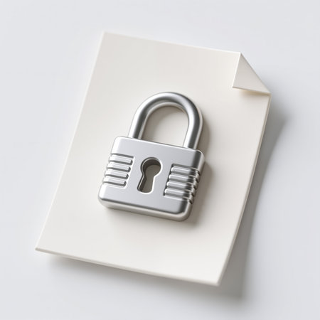 A silver padlock on a white paper background, representing security, protection, and confidentiality, often used in digital contexts to signify data safety.の素材