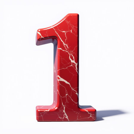 The number one is depicted as a red marble figure with white veins on a white background, illustration for a birthday card.の素材