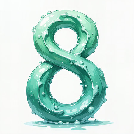 Greeting card for 8 years. Celebrate your birthday with this vibrant, liquid-style number eight.の素材