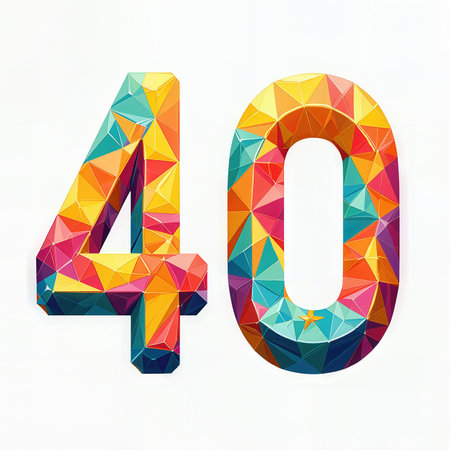 Greeting card for 40 years. Celebrate a vibrant 40th birthday with this colorful geometric design.の素材